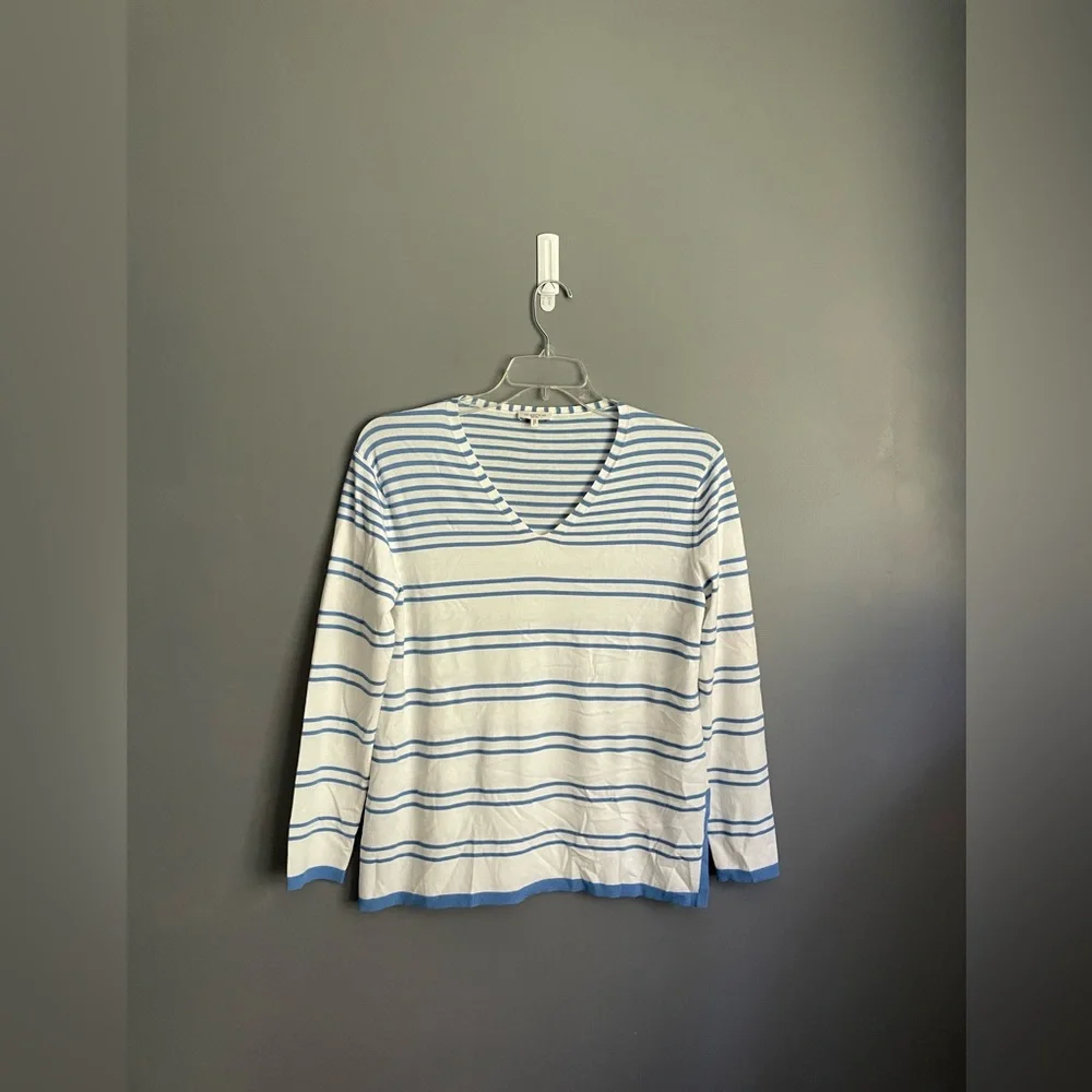 Lafayette 148 New York Striped V-Neck Sweater Womens Size Small - Picture 2 of 5